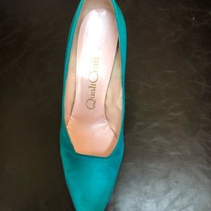 Teal Satin 2 1/2 inch heels size 7 1/2